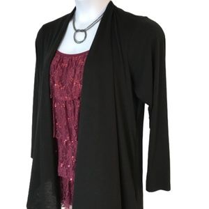 ♦️Plus Size Black & Wine Faux Open Cardigan 1X